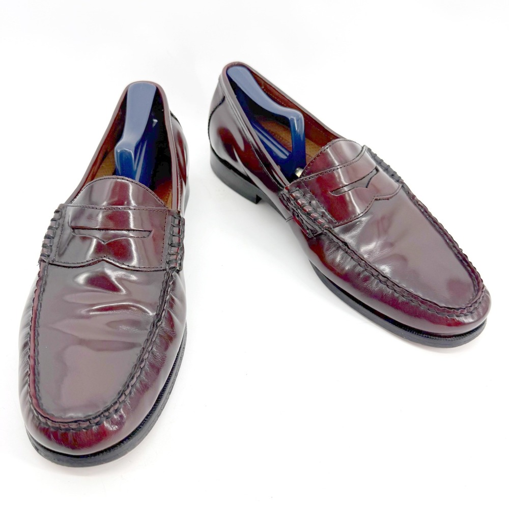 Johnston & Murphy Penny Loafers Men 10M Burgundy Leather Slip On Preppy Heritage